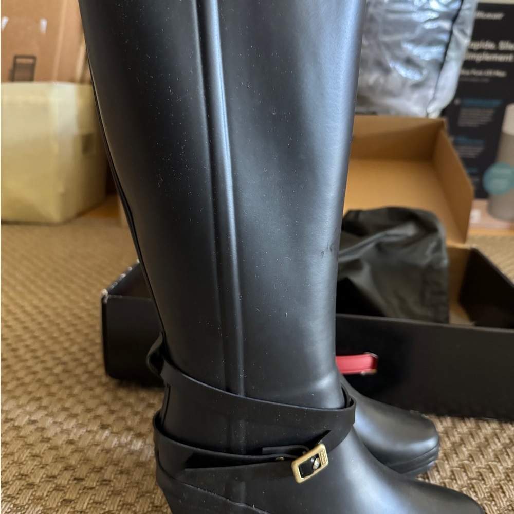 Hunter Tour Matte High Wedge Heel Women's  Black Rain Boots